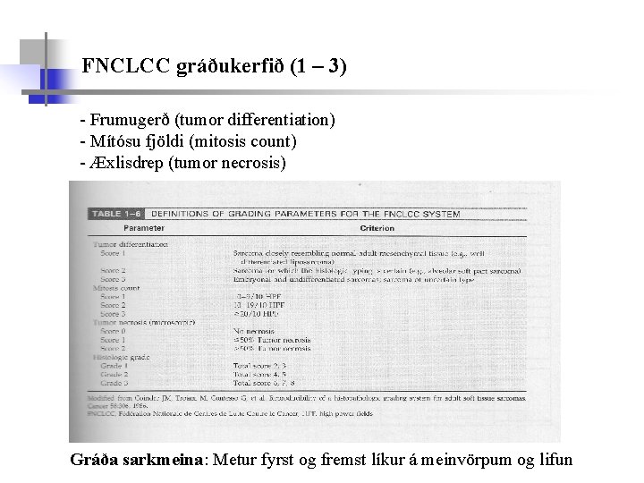 FNCLCC gráðukerfið (1 – 3) - Frumugerð (tumor differentiation) - Mítósu fjöldi (mitosis count)