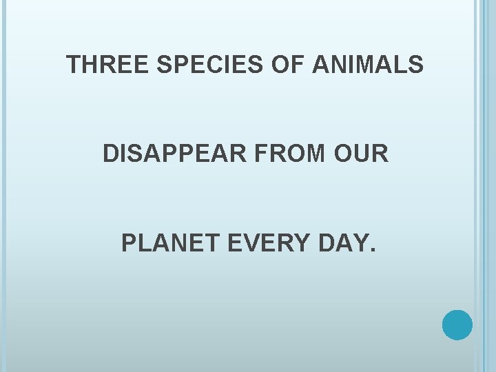 THREE SPECIES OF ANIMALS DISAPPEAR FROM OUR PLANET EVERY DAY. 