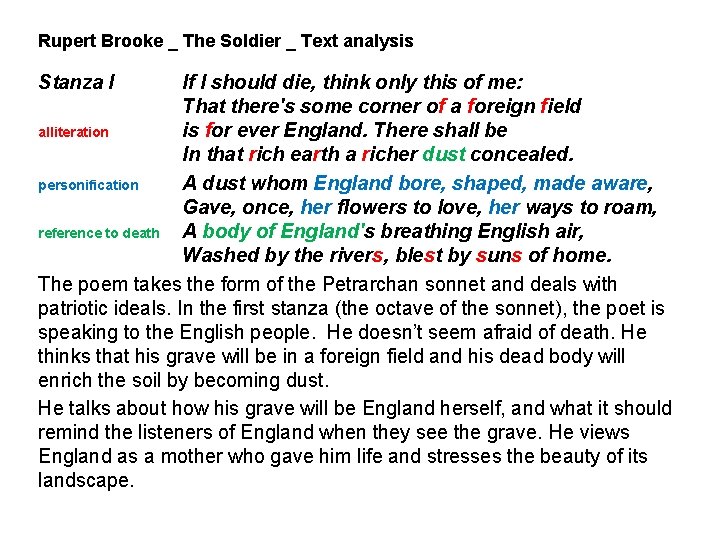 Rupert Brooke _ The Soldier _ Text analysis Stanza I If I should die,