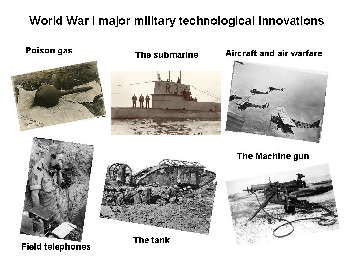 World War I major military technological innovations Poison gas The submarine Aircraft and air