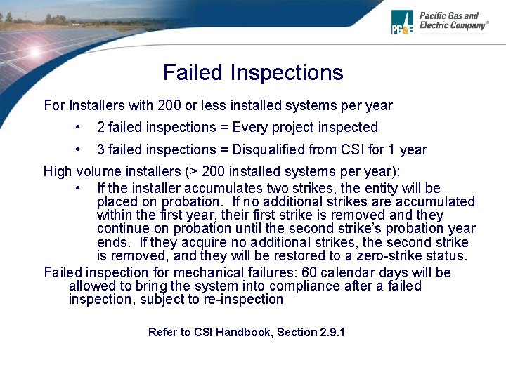 Failed Inspections For Installers with 200 or less installed systems per year • 2