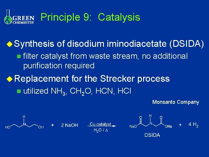 Principle 9: Catalysis u Synthesis n of disodium iminodiacetate (DSIDA) filter catalyst from waste
