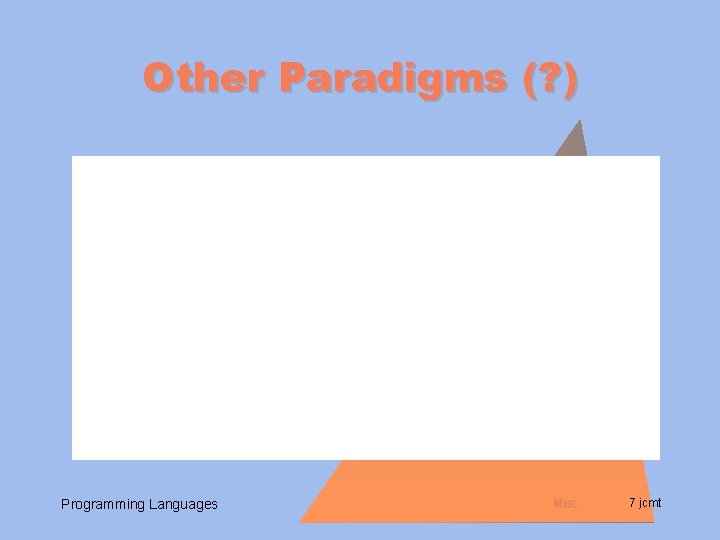 Other Paradigms (? ) Programming Languages Misc. 7 jcmt 