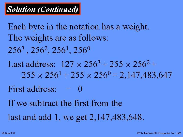 Solution (Continued) Each byte in the notation has a weight. The weights are as