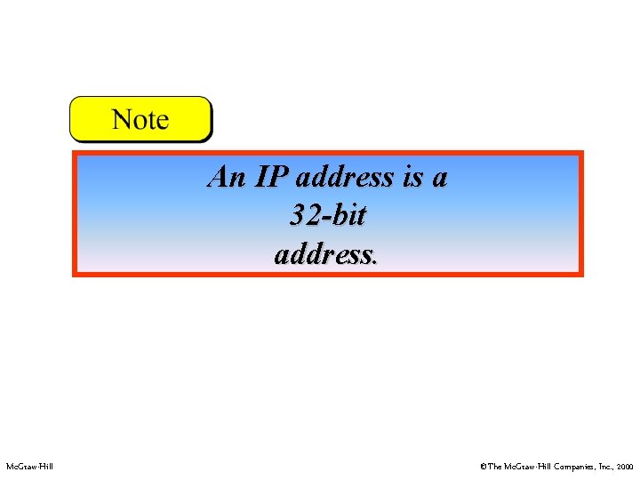 An IP address is a 32 -bit address. Mc. Graw-Hill ©The Mc. Graw-Hill Companies,