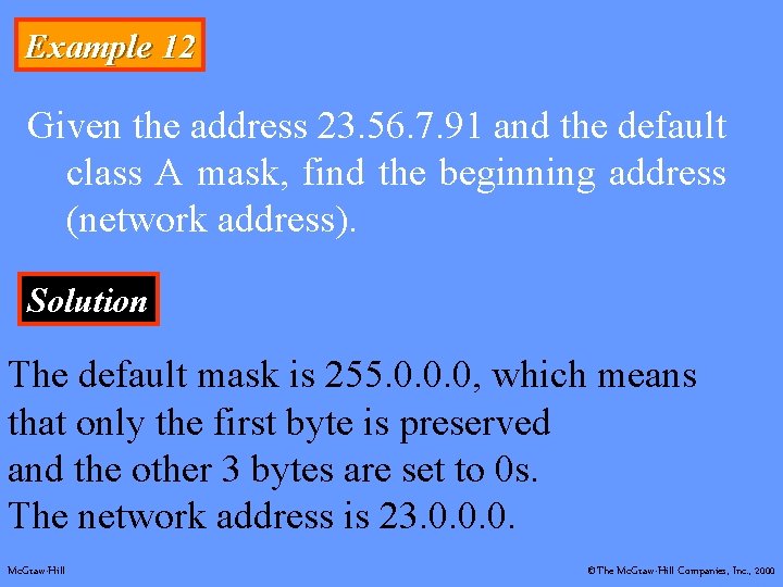 Example 12 Given the address 23. 56. 7. 91 and the default class A