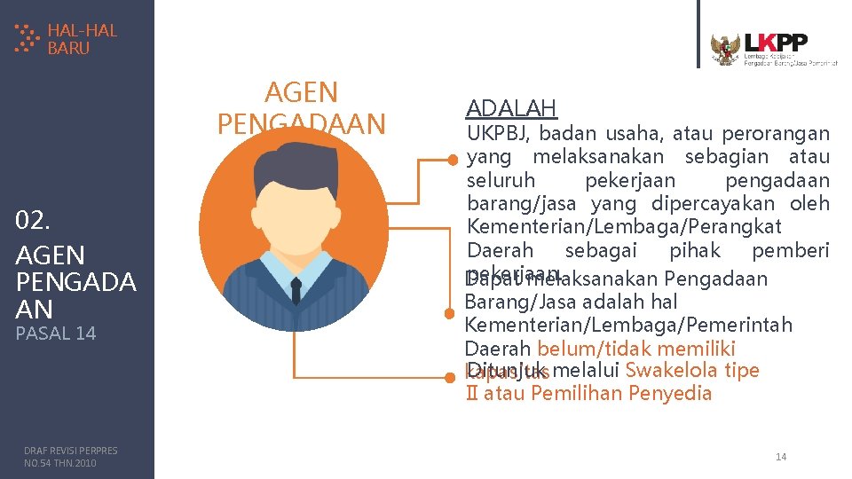 HAL-HAL BARU AGEN PENGADAAN 02. AGEN PENGADA AN PASAL 14 DRAF REVISI PERPRES NO.