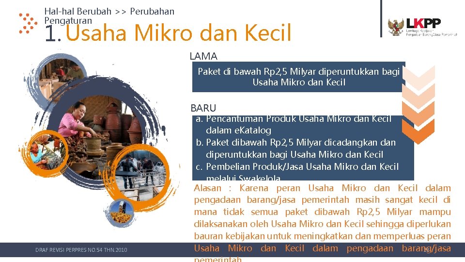 Hal-hal Berubah >> Perubahan Pengaturan 1. Usaha Mikro dan Kecil LAMA Paket di bawah