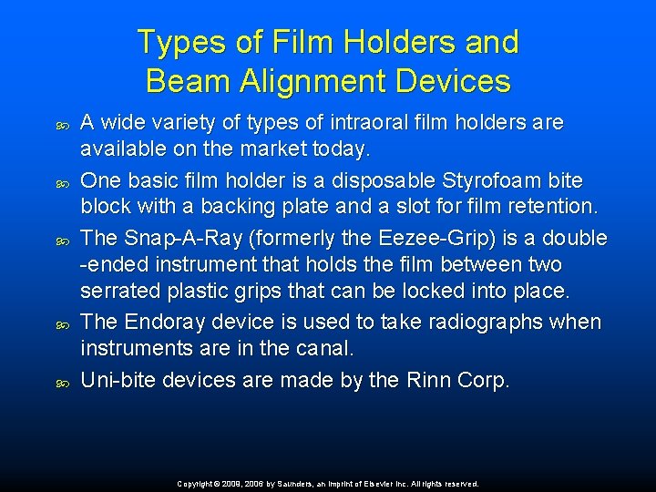 Types of Film Holders and Beam Alignment Devices A wide variety of types of