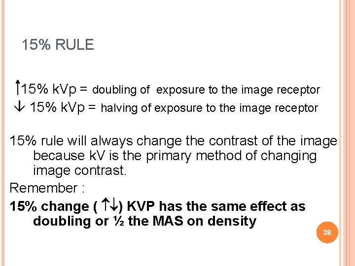 15% RULE 15% k. Vp = doubling of exposure to the image receptor 15%