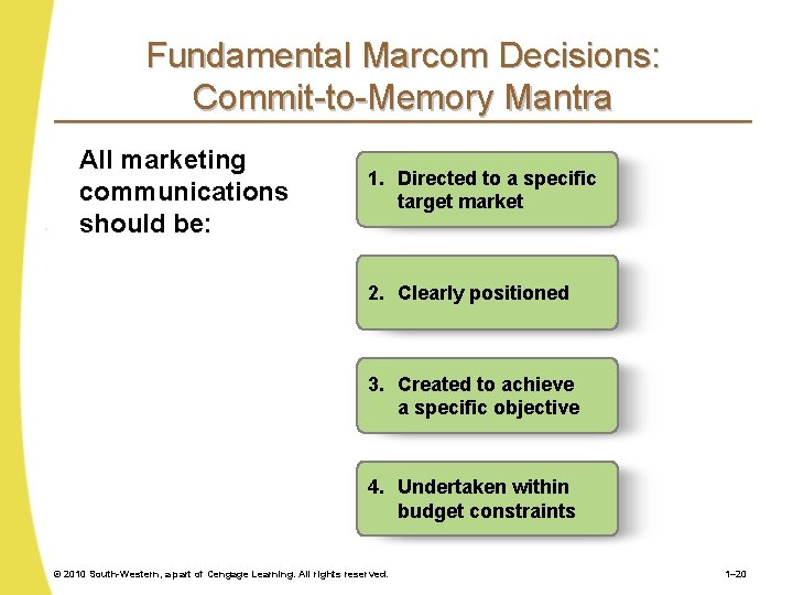 Fundamental Marcom Decisions: Commit-to-Memory Mantra All marketing communications should be: 1. Directed to a Fundamental Marcom Decisions: Commit-to-Memory Mantra All marketing communications should be: 1. Directed to a