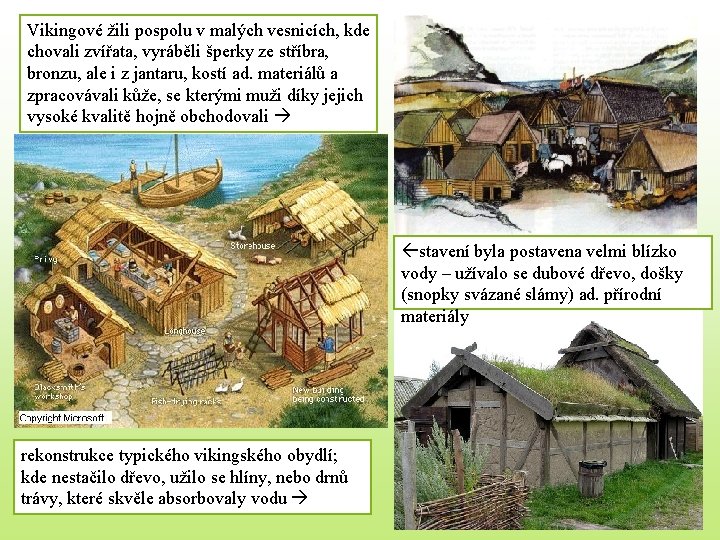 Vikingové žili pospolu v malých vesnicích, kde chovali zvířata, vyráběli šperky ze stříbra, bronzu,