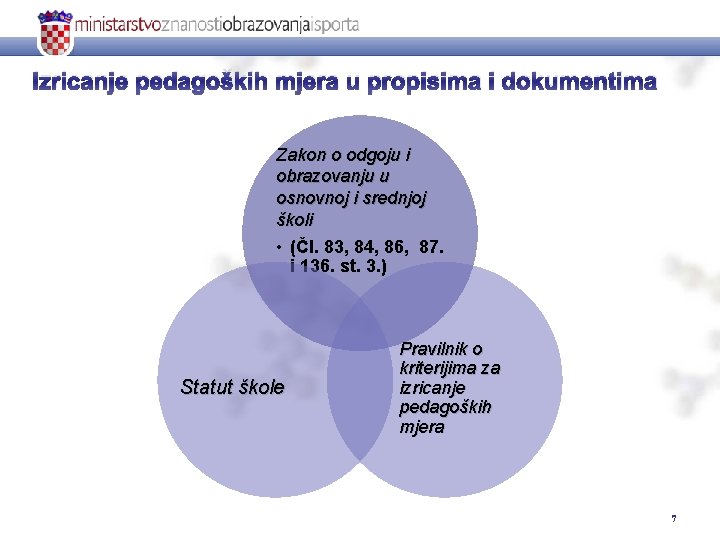 Izricanje pedagoških mjera u propisima i dokumentima Zakon o odgoju i obrazovanju u osnovnoj