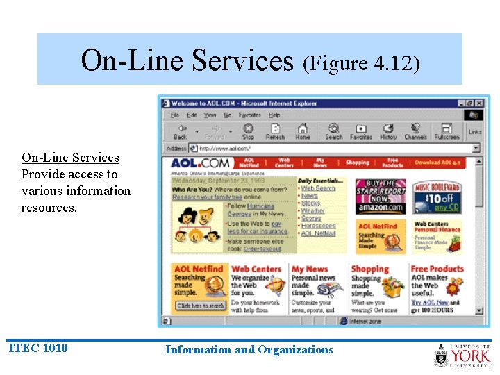 On-Line Services (Figure 4. 12) On-Line Services Provide access to various information resources. (Figure