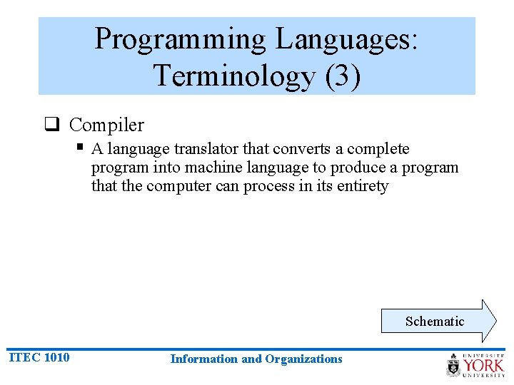 Programming Languages: Terminology (3) q Compiler § A language translator that converts a complete