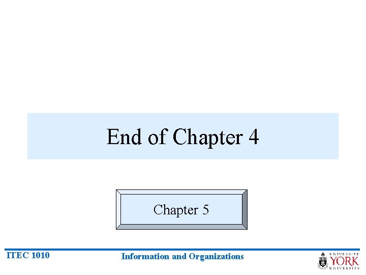 End of Chapter 4 Chapter 5 ITEC 1010 Information and Organizations 