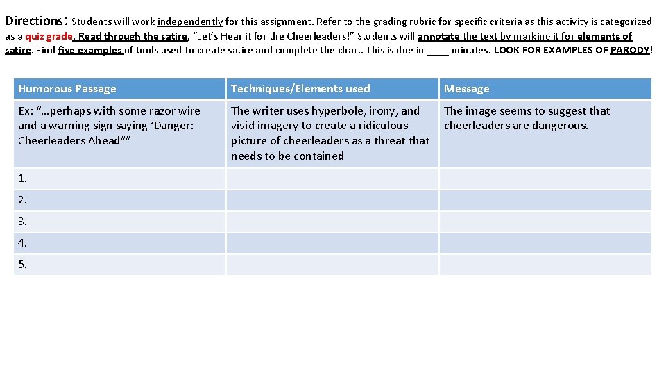 Directions: Students will work independently for this assignment. Refer to the grading rubric for