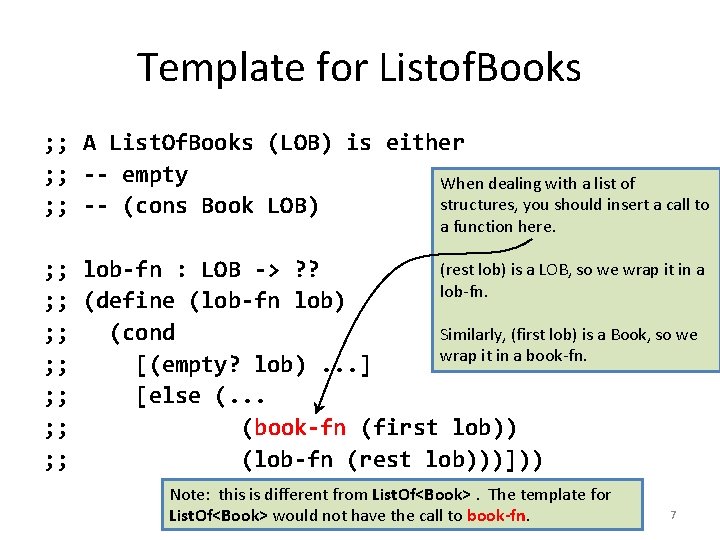 Template for Listof. Books ; ; A List. Of. Books (LOB) is either ;