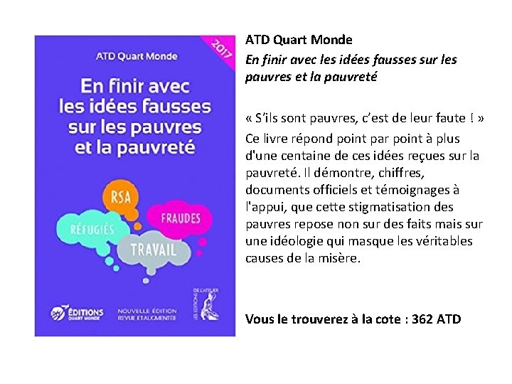 ATD Quart Monde En finir avec les idées fausses sur les pauvres et la