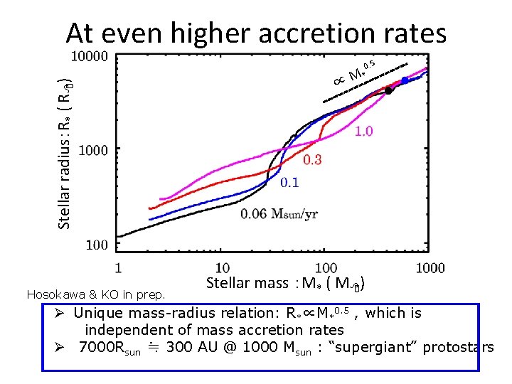 Stellar radius：R* ( R 8) At even higher accretion rates Hosokawa & KO in