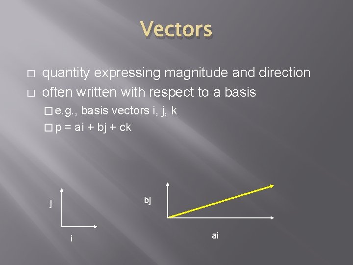 Vectors � � quantity expressing magnitude and direction often written with respect to a