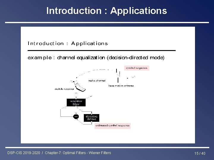 Introduction : Applications DSP-CIS 2019 -2020 / Chapter-7: Optimal Filters - Wiener Filters 15