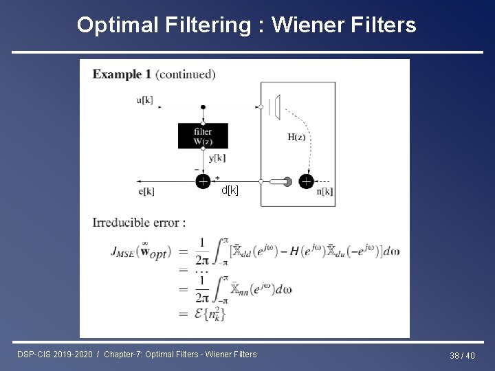 Optimal Filtering : Wiener Filters d[k] DSP-CIS 2019 -2020 / Chapter-7: Optimal Filters -