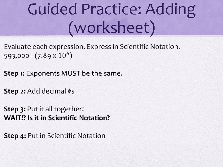 Guided Practice: Adding (worksheet) 