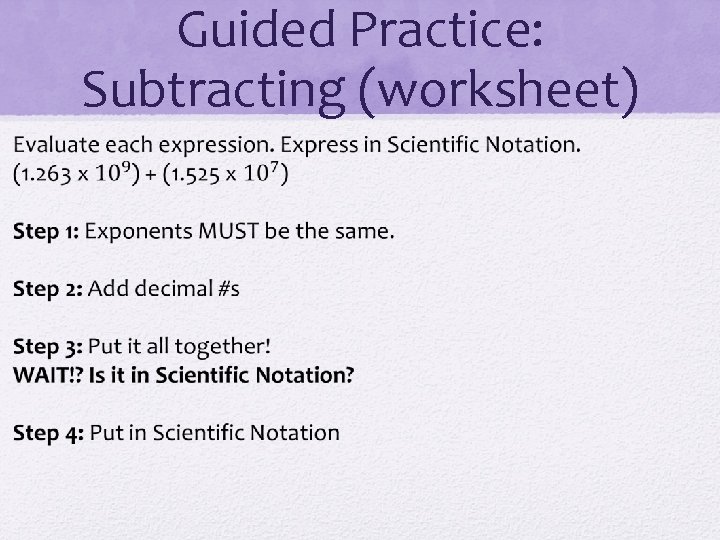 Guided Practice: Subtracting (worksheet) 