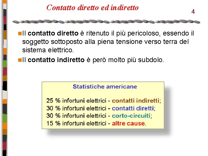 Contatto diretto ed indiretto n Il 4 contatto diretto è ritenuto il più pericoloso,