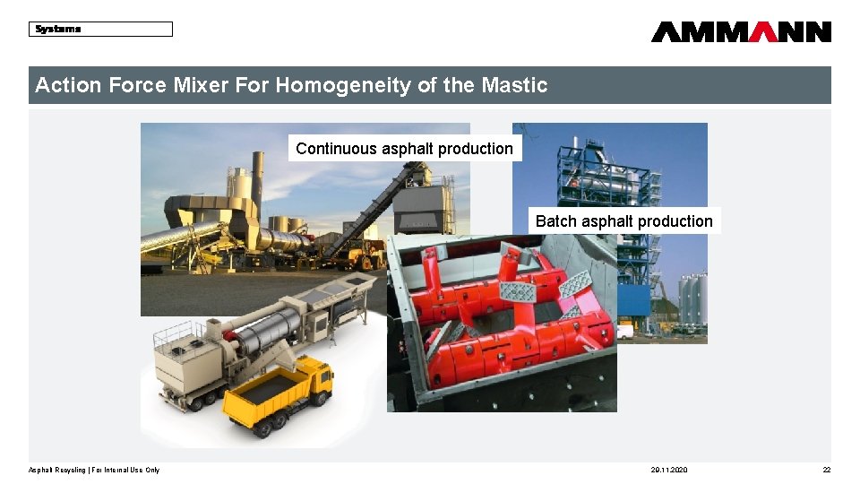 Action Force Mixer For Homogeneity of the Mastic Continuous asphalt production Batch asphalt production