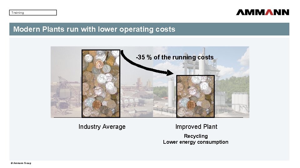 Training Modern Plants run with lower operating costs -35 % of the running costs