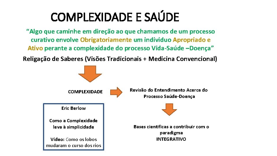 COMPLEXIDADE E SAÚDE “Algo que caminhe em direção ao que chamamos de um processo COMPLEXIDADE E SAÚDE “Algo que caminhe em direção ao que chamamos de um processo