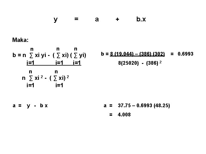 y = a + b. x Maka: n n n b = n ∑