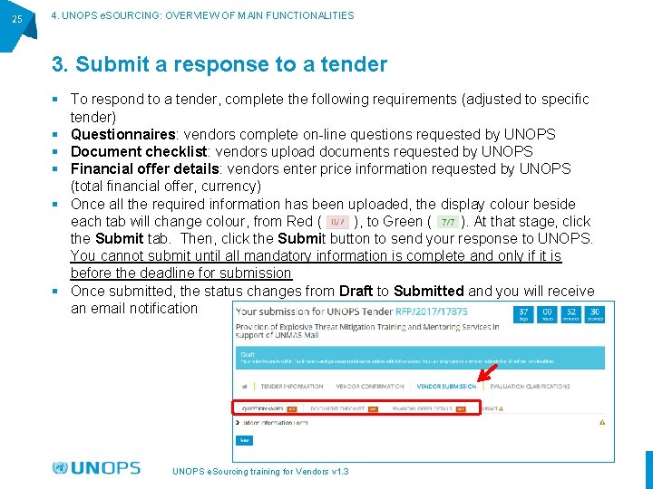 25 4. UNOPS e. SOURCING: OVERVIEW OF MAIN FUNCTIONALITIES 3. Submit a response to