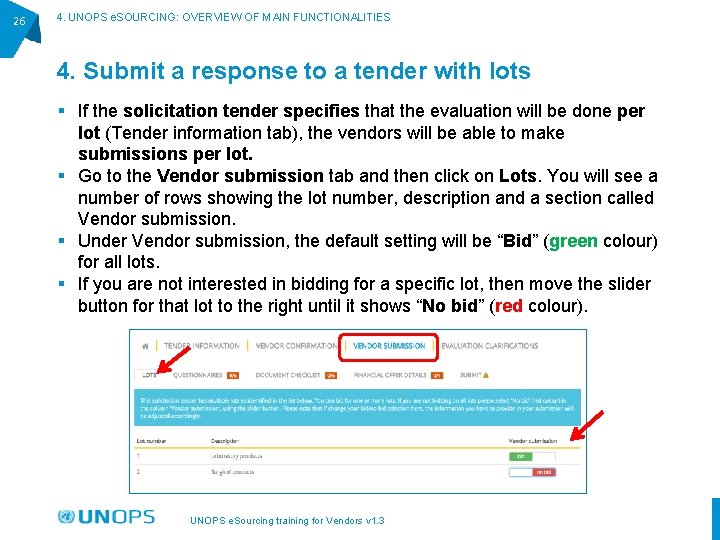 26 4. UNOPS e. SOURCING: OVERVIEW OF MAIN FUNCTIONALITIES 4. Submit a response to