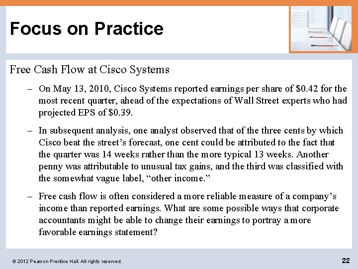 Focus on Practice Free Cash Flow at Cisco Systems – On May 13, 2010,