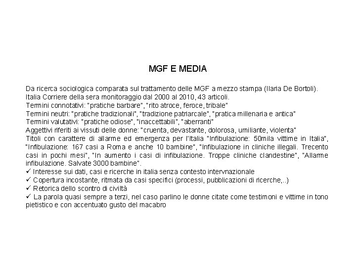 MGF E MEDIA Da ricerca sociologica comparata sul trattamento delle MGF a mezzo stampa