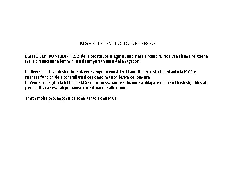 MGF E IL CONTROLLO DEL SESSO EGITTO CENTRO STUDI - l '85% delle prostitute