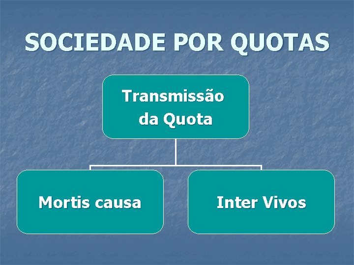 SOCIEDADE POR QUOTAS Transmissão da Quota Mortis causa Inter Vivos 