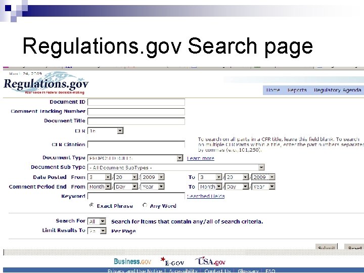 Regulations. gov Search page 