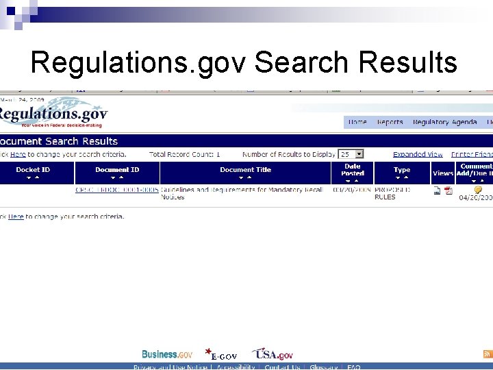Regulations. gov Search Results 