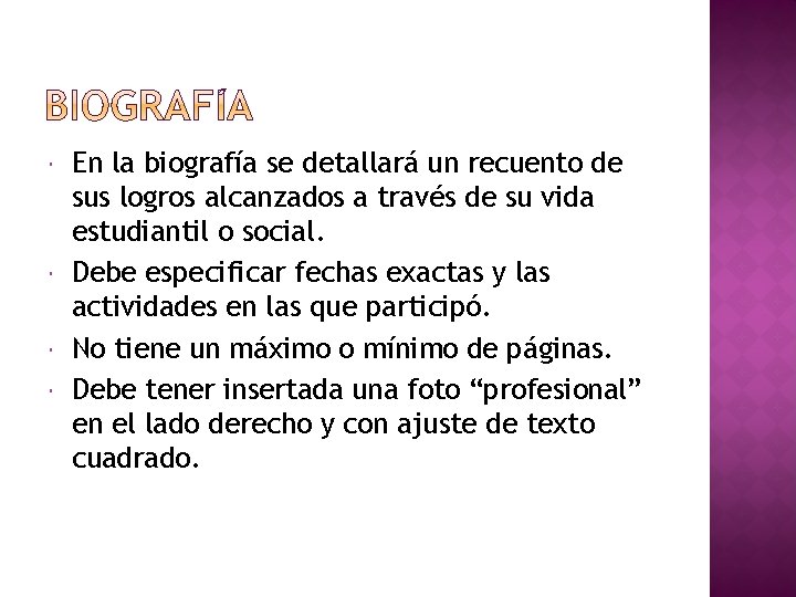 En la biografía se detallará un recuento de sus logros alcanzados a través En la biografía se detallará un recuento de sus logros alcanzados a través