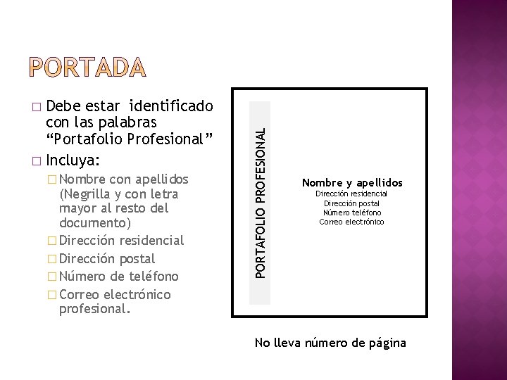 Debe estar identificado con las palabras “Portafolio Profesional” � Incluya: � Nombre con apellidos Debe estar identificado con las palabras “Portafolio Profesional” � Incluya: � Nombre con apellidos