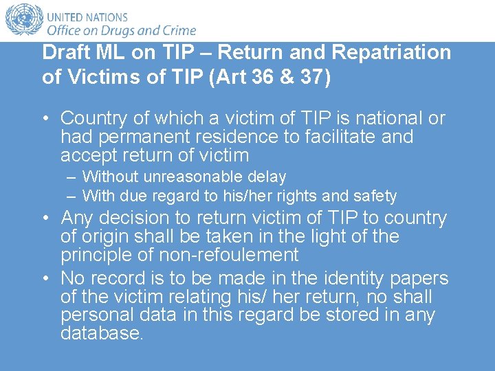 Draft ML on TIP – Return and Repatriation of Victims of TIP (Art 36