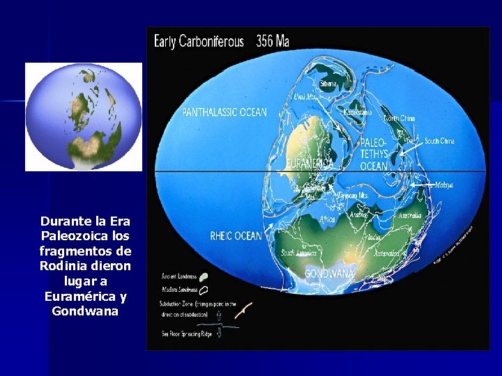 Durante la Era Paleozoica los fragmentos de Rodinia dieron lugar a Euramérica y Gondwana