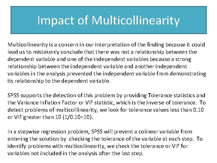 Impact of Multicollinearity is a concern in our interpretation of the finding because it