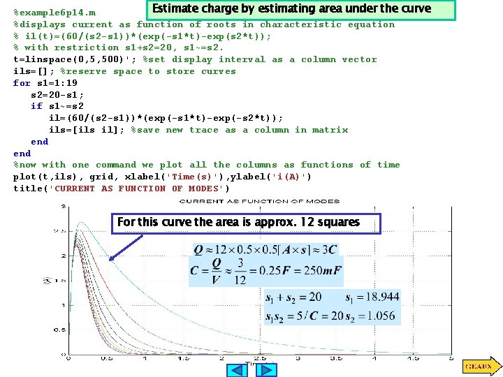 Estimate charge by estimating area under the curve %example 6 p 14. m %displays