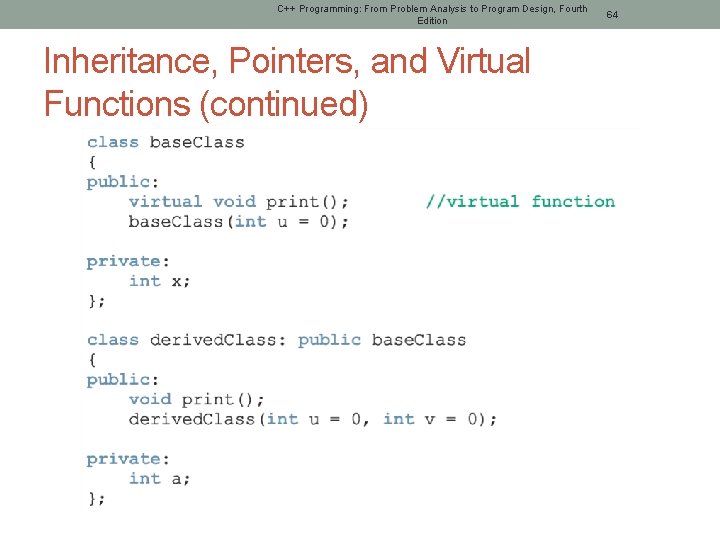 C++ Programming: From Problem Analysis to Program Design, Fourth Edition Inheritance, Pointers, and Virtual