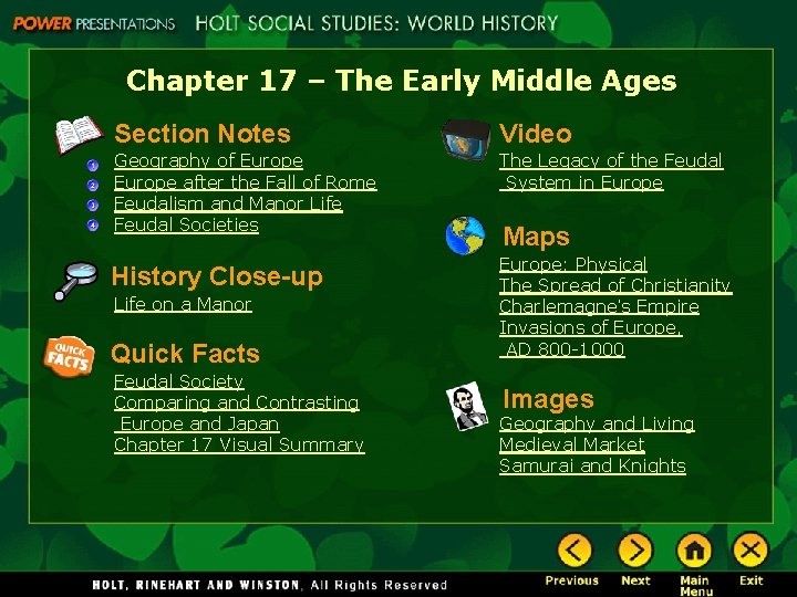 Chapter 17 – The Early Middle Ages Section Notes Video Geography of Europe after